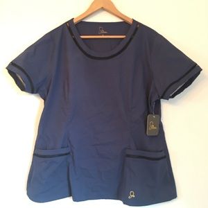 Jaanuu navy blue ladder lace scrub top